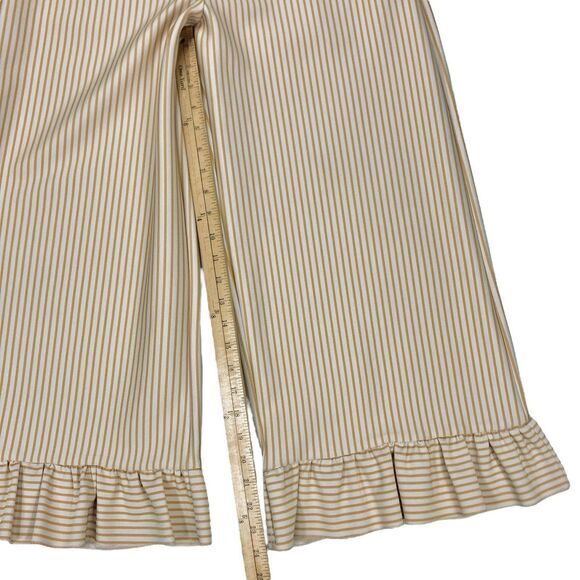English Factory Capri Pants Sz M Cream Mustard Striped Ruffle Preppy Nautical - Picture 12 of 15